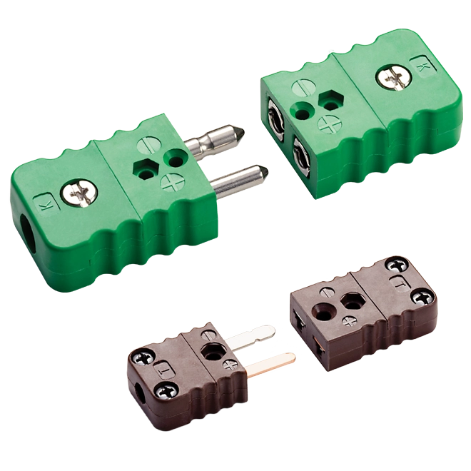 Thermocouple and RTD Connectors in Standard and Miniature sizes, Connector Panels and Terminal Strips.